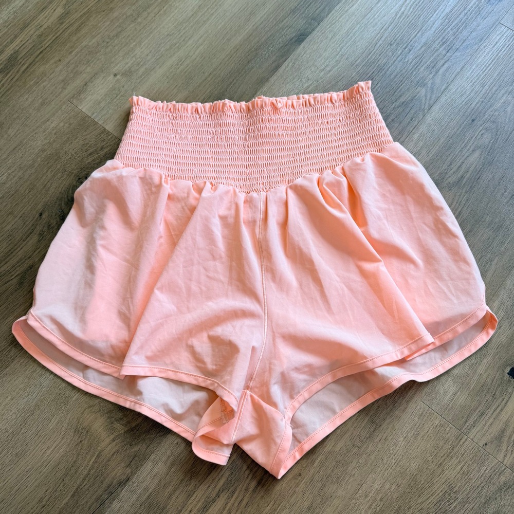 OFFLINE by Aerie Real Me High Waisted Smocked Shorts Peach Medium
